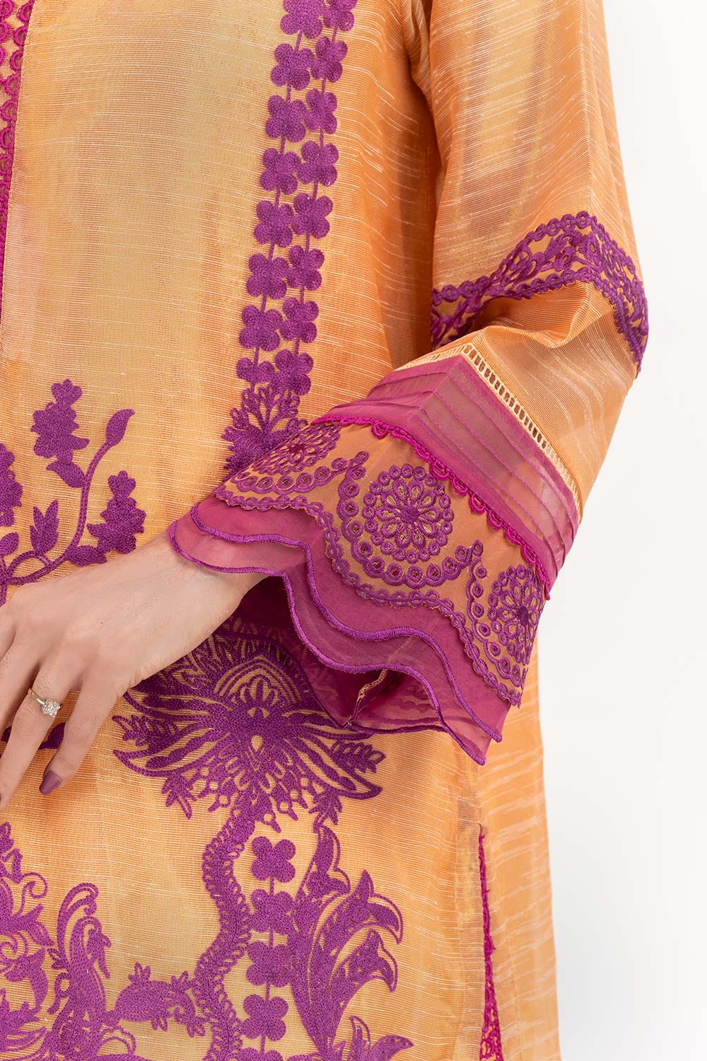 Luxury Pret Dyed Tissue Slub Embroidered Kurti