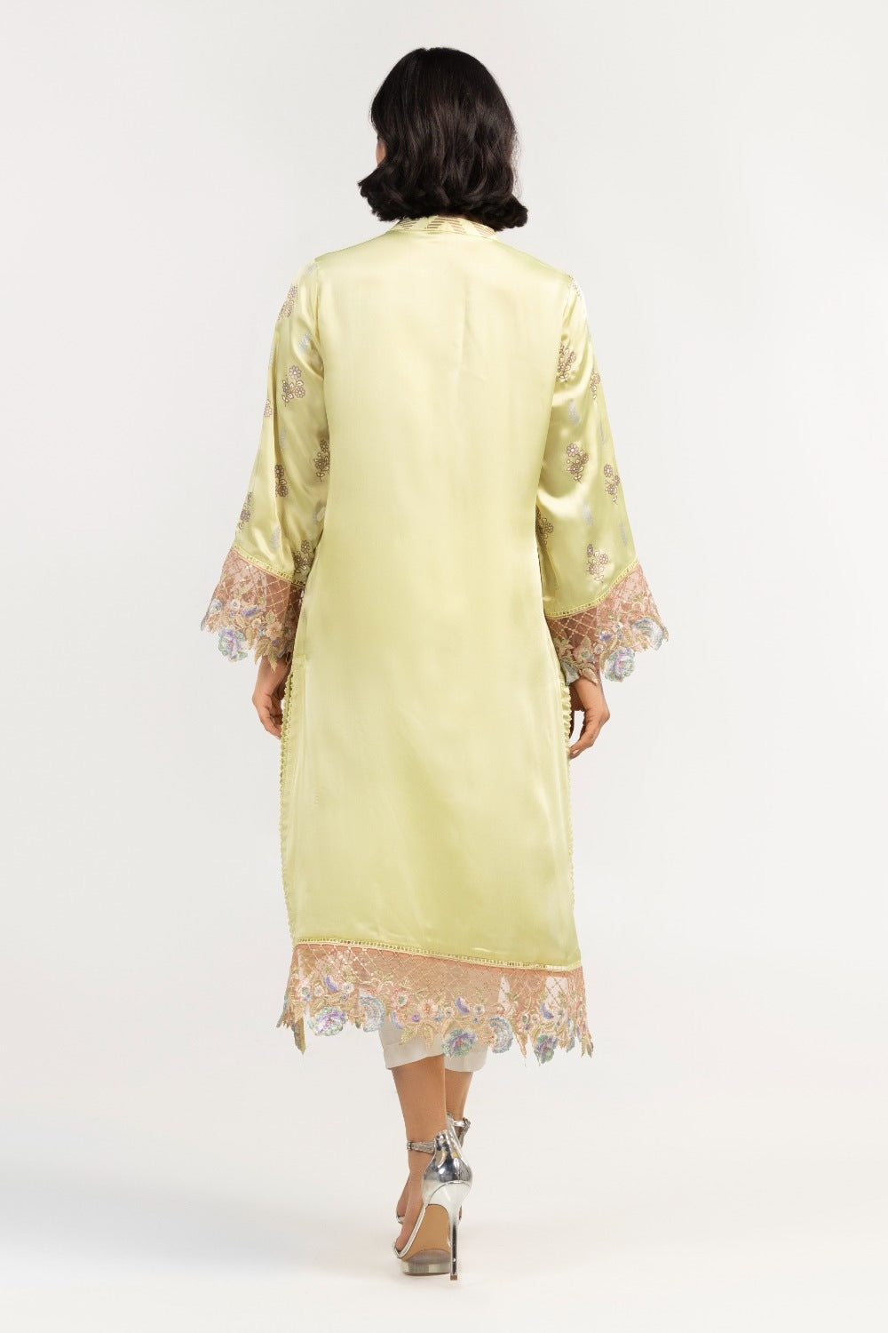 Luxury Pret Satin Silk Embroidered Shirt