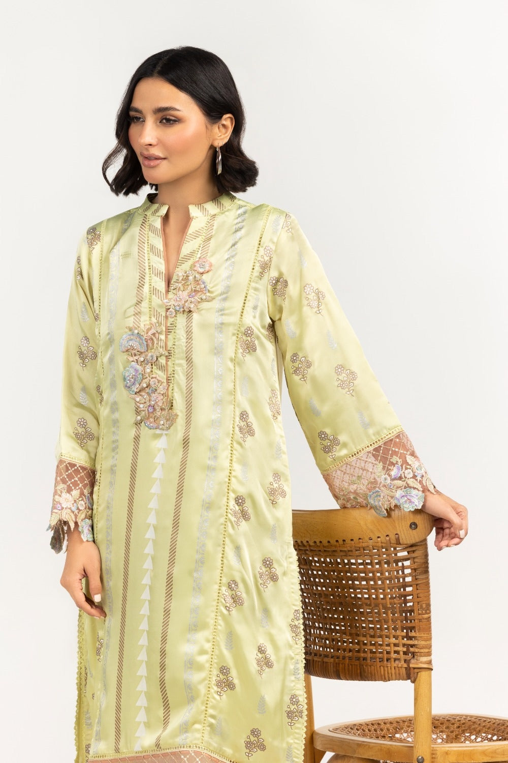 Luxury Pret Satin Silk Embroidered Shirt