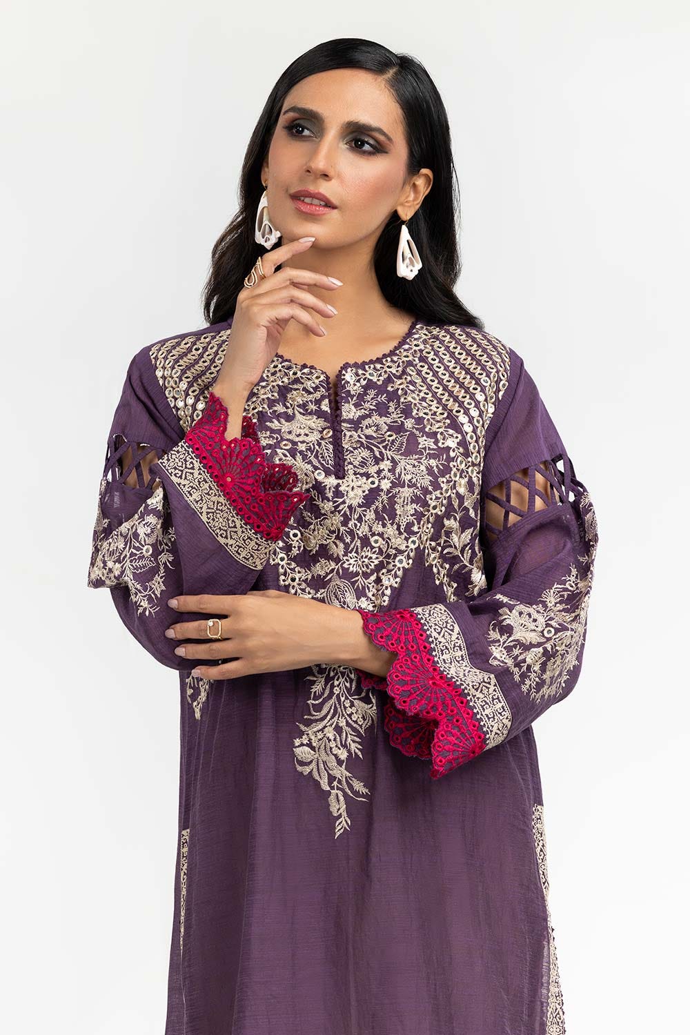Luxury Pret Dyed Cotton Slub Embroidered Kurti