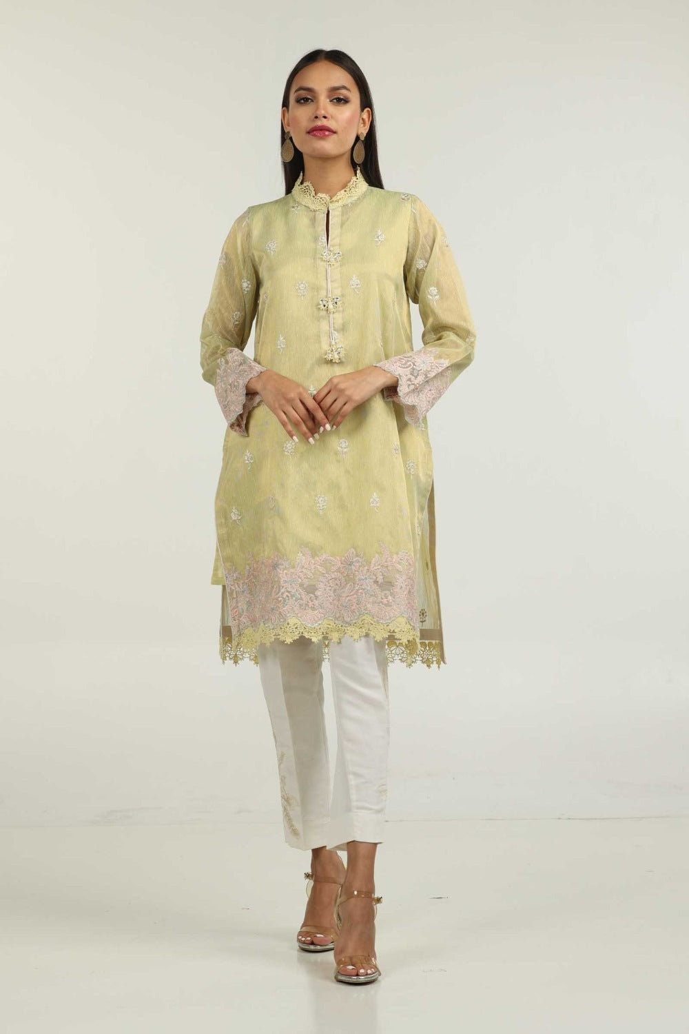 Luxury Pret Cotton Zari Slub Embroidered Shirt