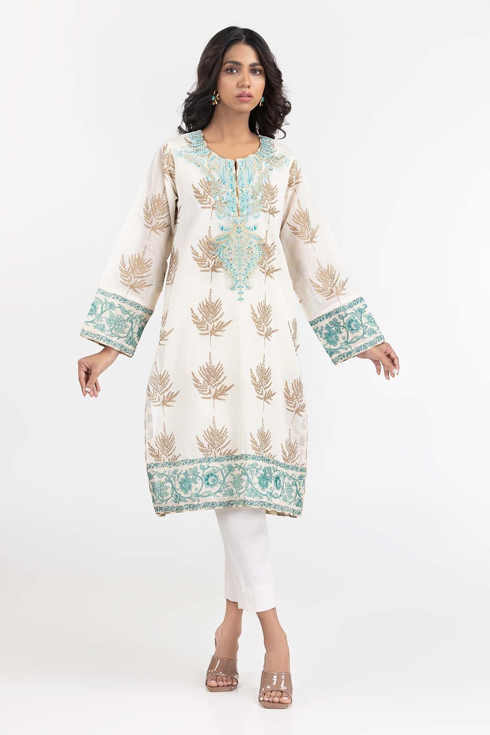 Luxury Pret Dyed Khadi Net Embroidered Kurti With Inner