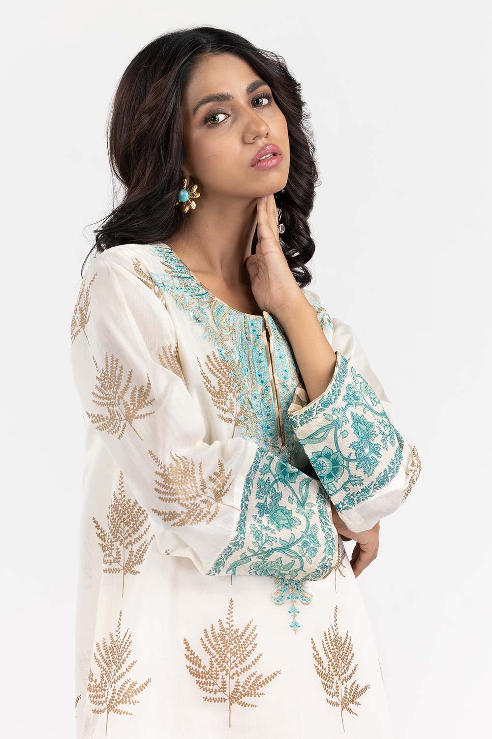 Luxury Pret Dyed Khadi Net Embroidered Kurti With Inner
