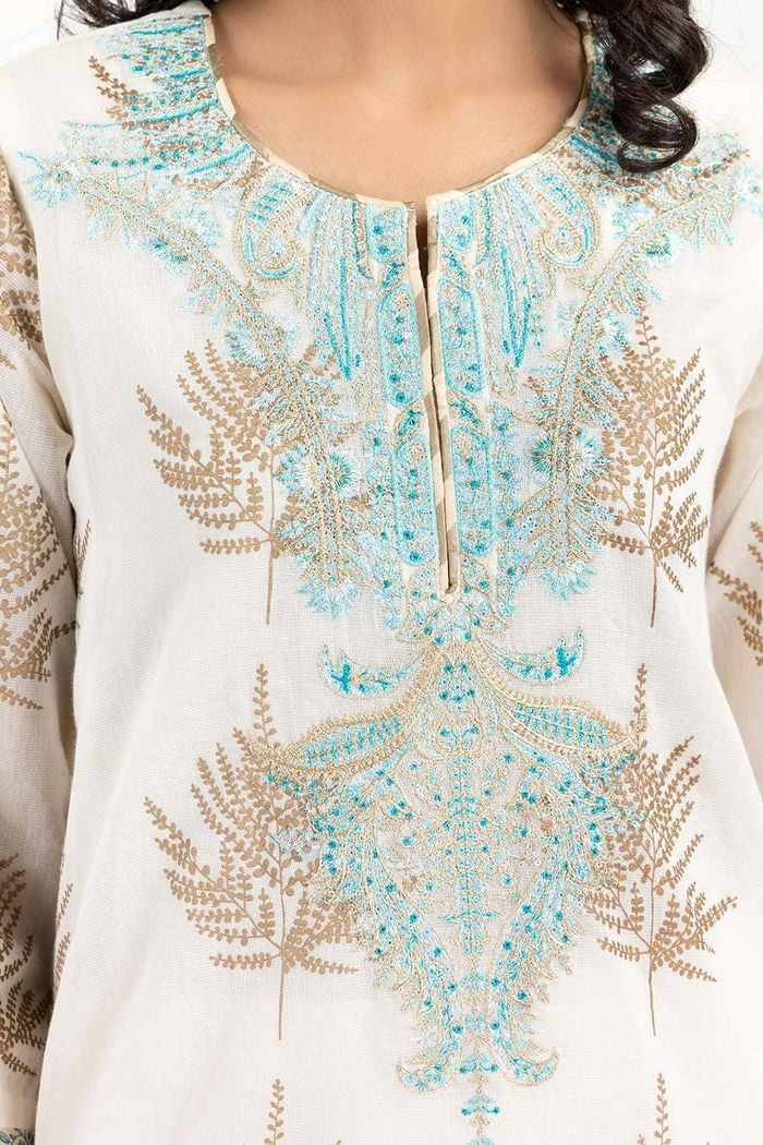 Luxury Pret Dyed Khadi Net Embroidered Kurti With Inner