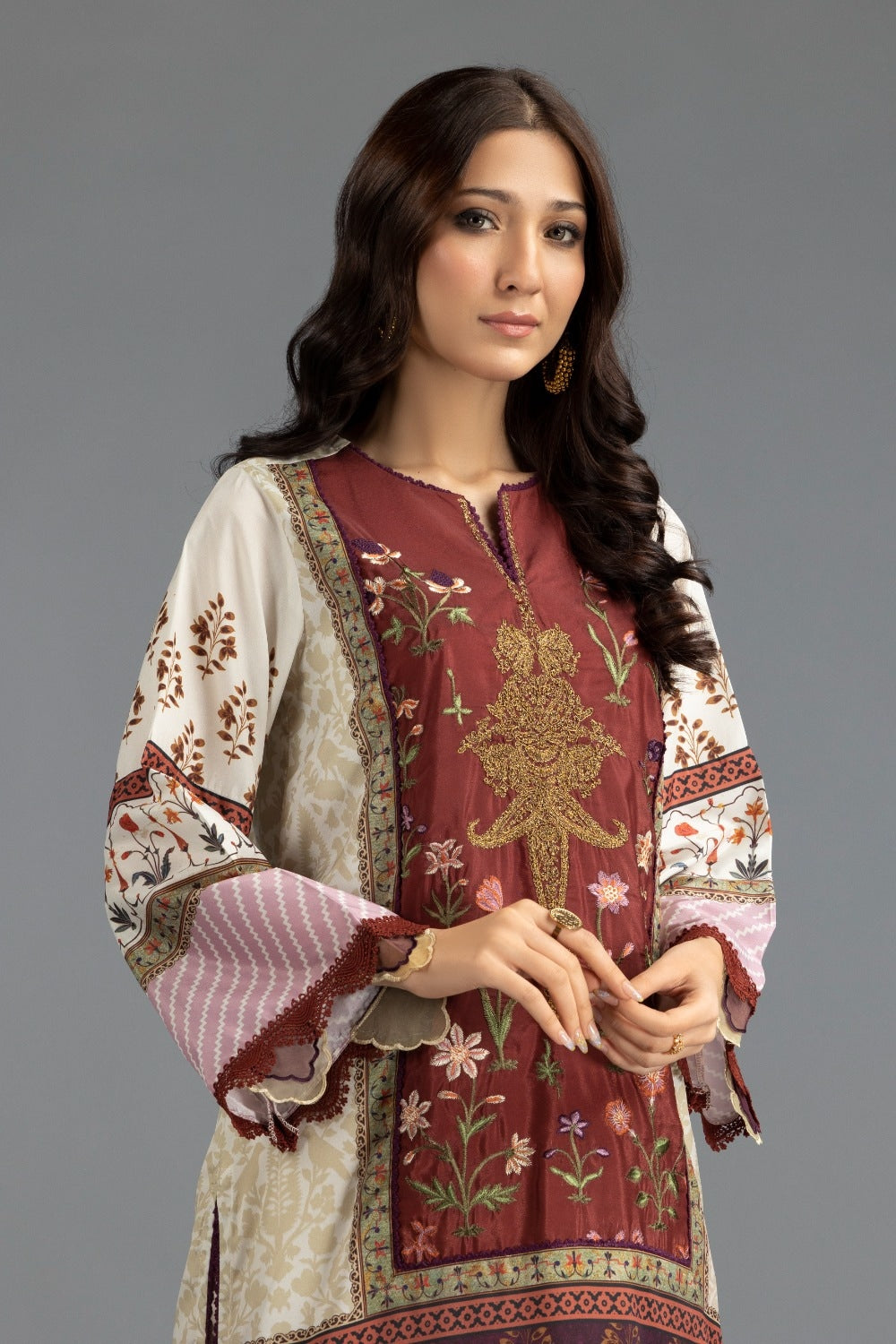 Luxury Pret Printed Poly Crepe Embroidered Shirt