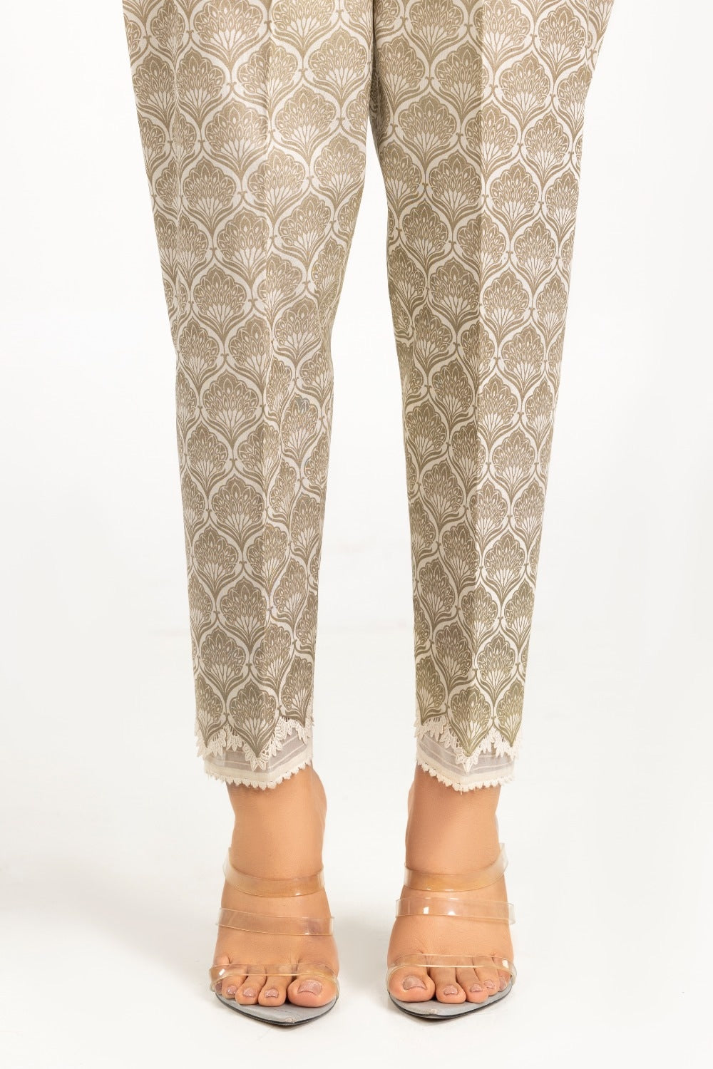 Luxury Pret Indian Rawsilk Screen Printed Embellished Trouser