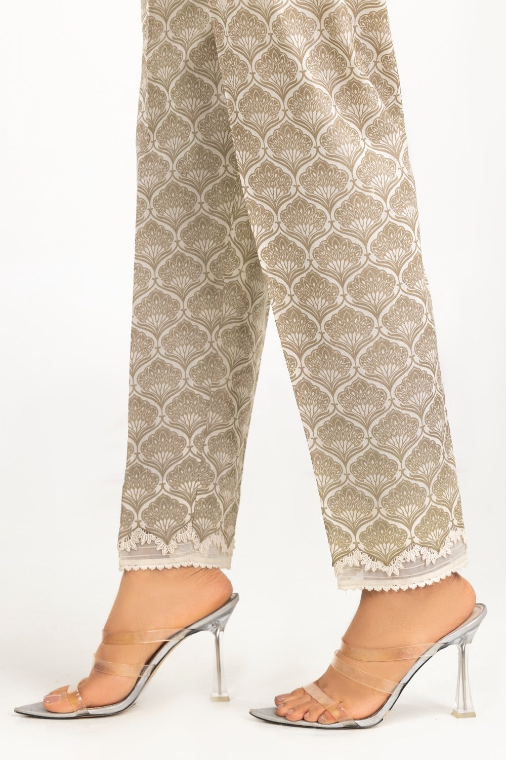 Luxury Pret Indian Rawsilk Screen Printed Embellished Trouser