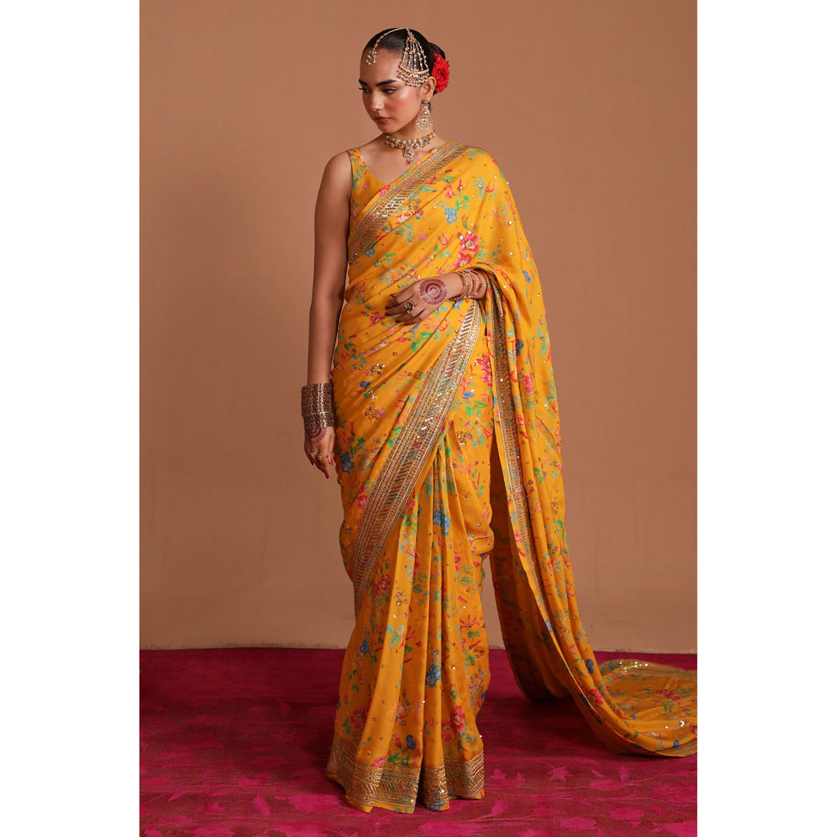 Printed Mustard Saree