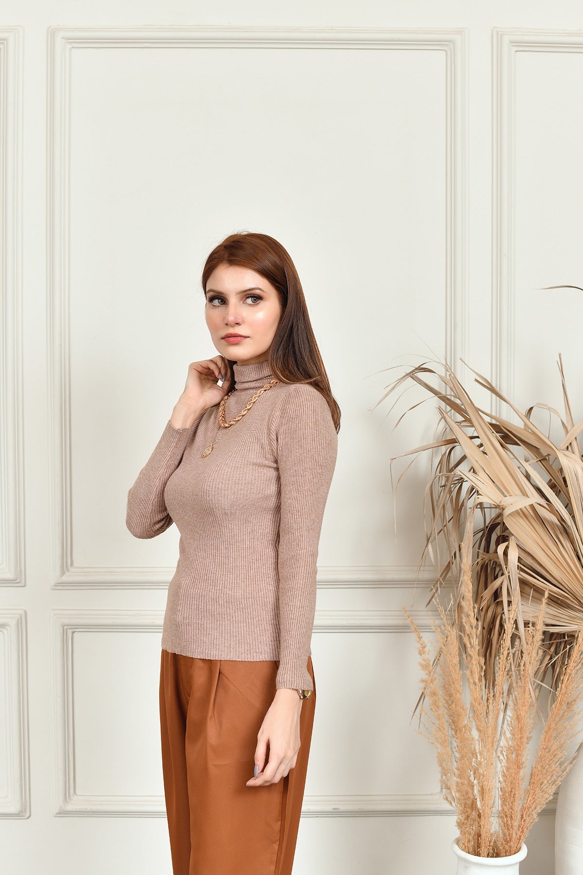 Kiya Bodycon High Neck Brown