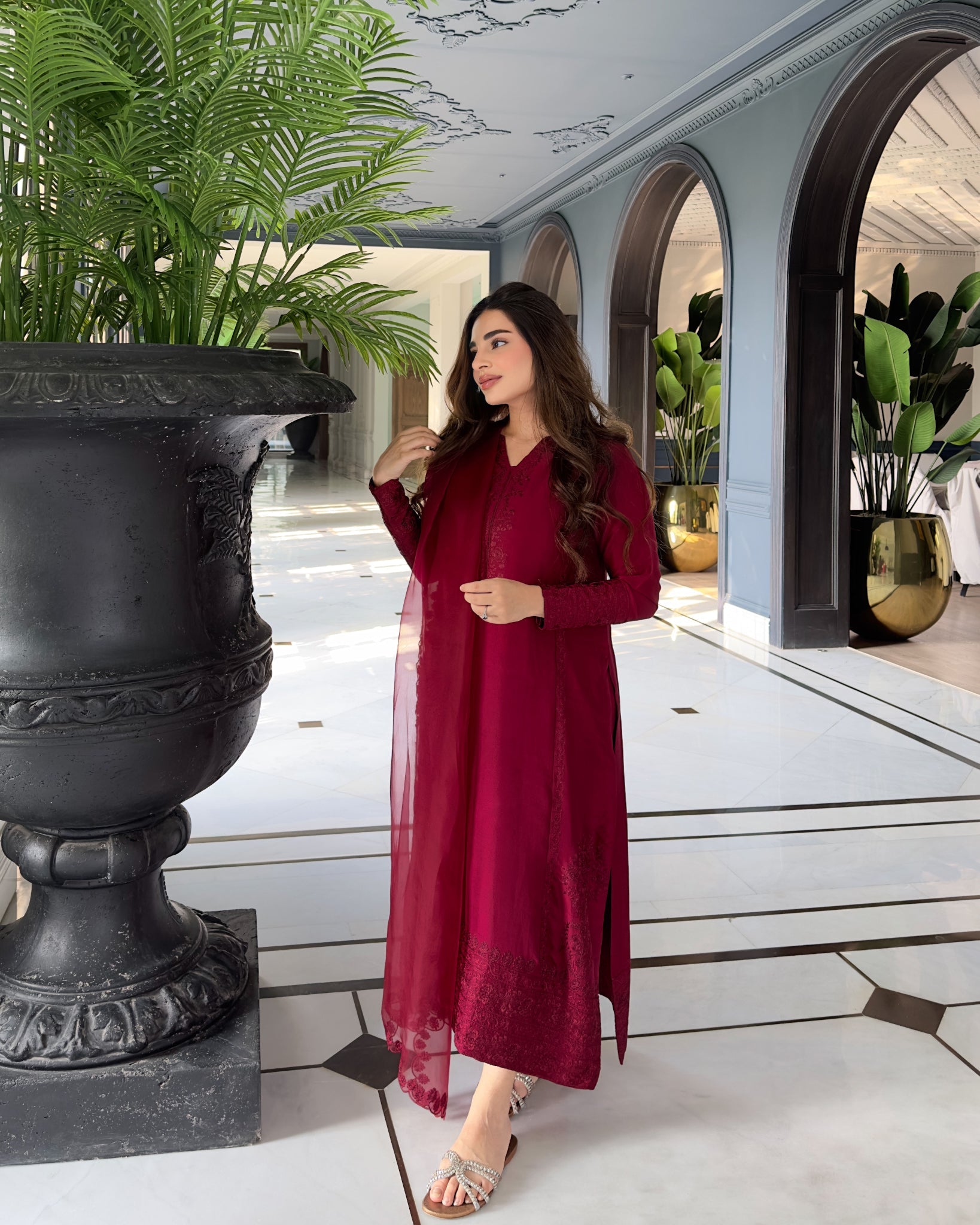 Manahil - EMBROIDERED SET WITH PURE ORGANZA DUPATTA NPA3-23413