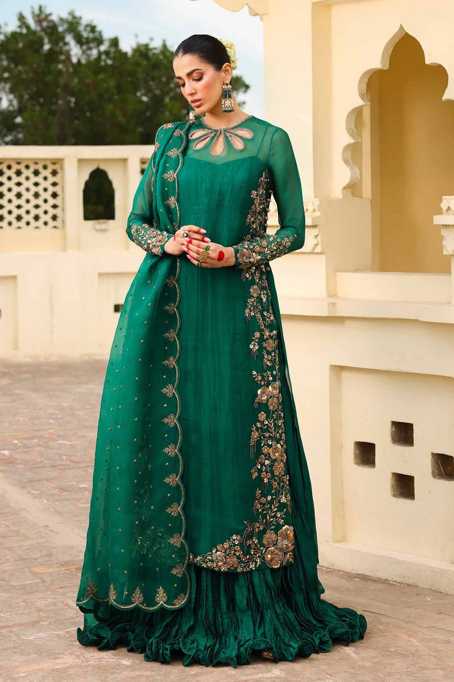 Noor-e-Sabz Style — Mairaz Emerald Green Three-Piece Suit