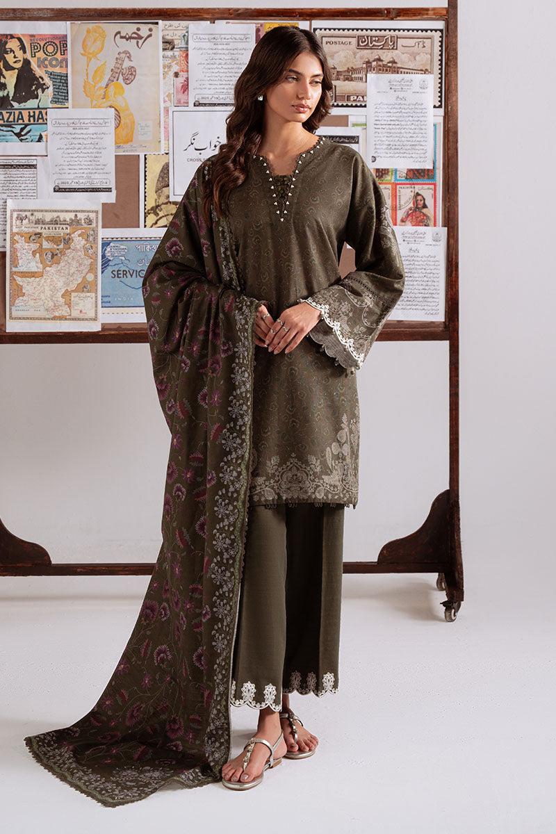 OLIVE CHARM-3PC KHADDAR PRINTED SUIT