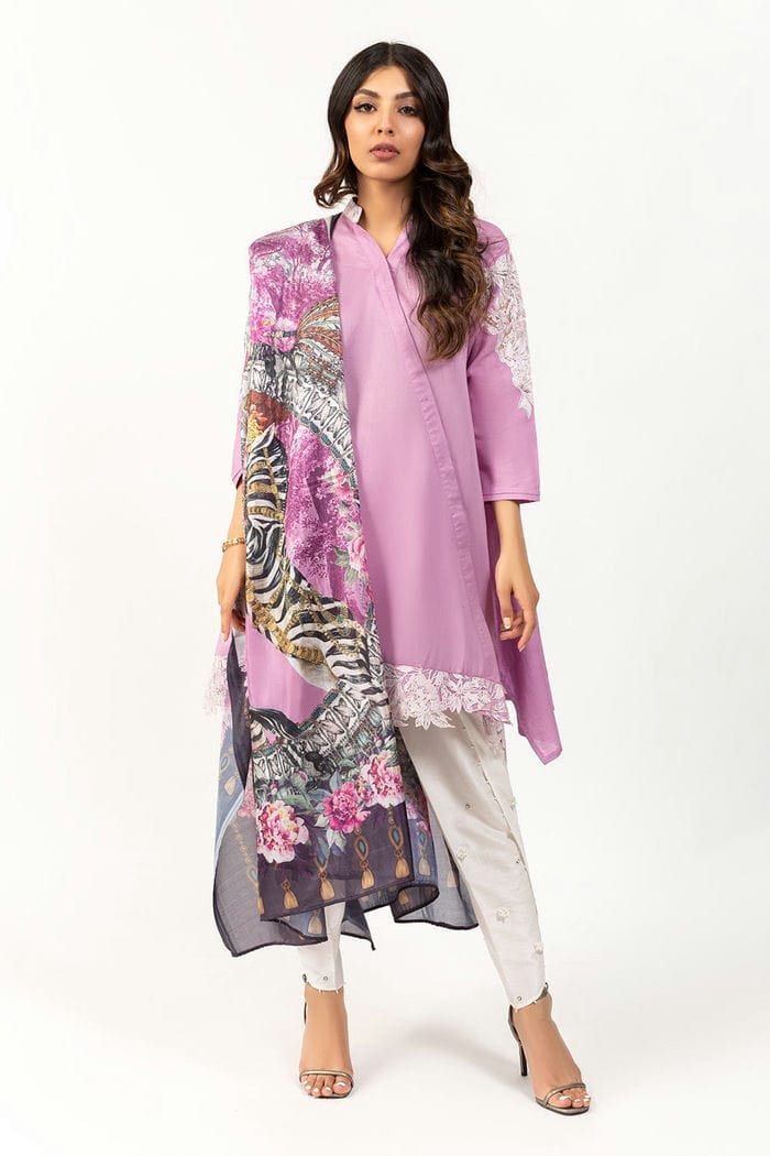 Summer Dobby Embroidered Kurta With Printed Silk Dupatta