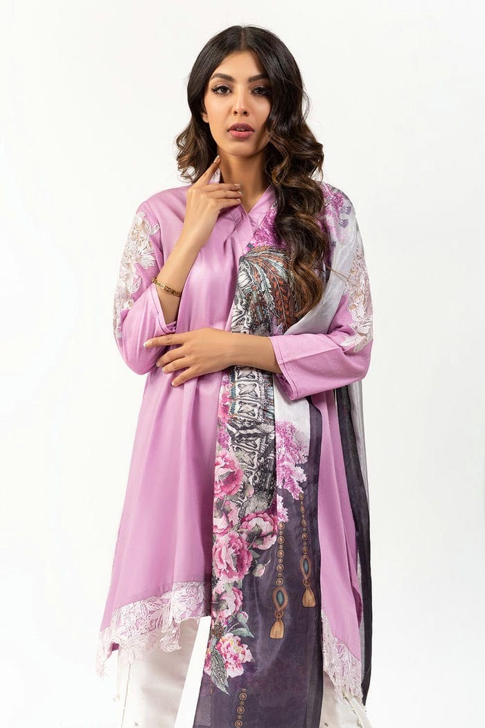 Summer Dobby Embroidered Kurta With Printed Silk Dupatta