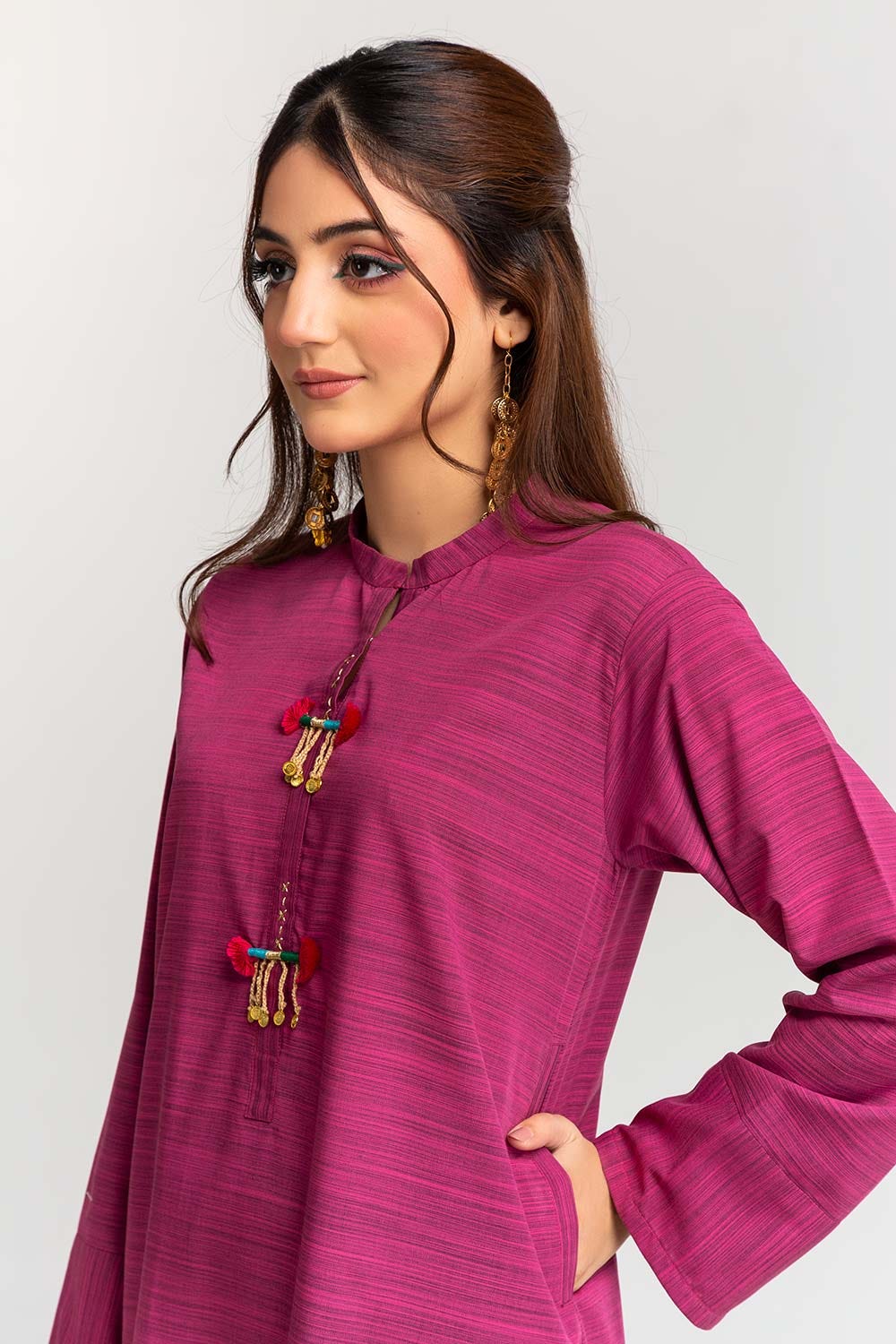 Dyed Polyester Viscose Embellished Shirt With Trouser
