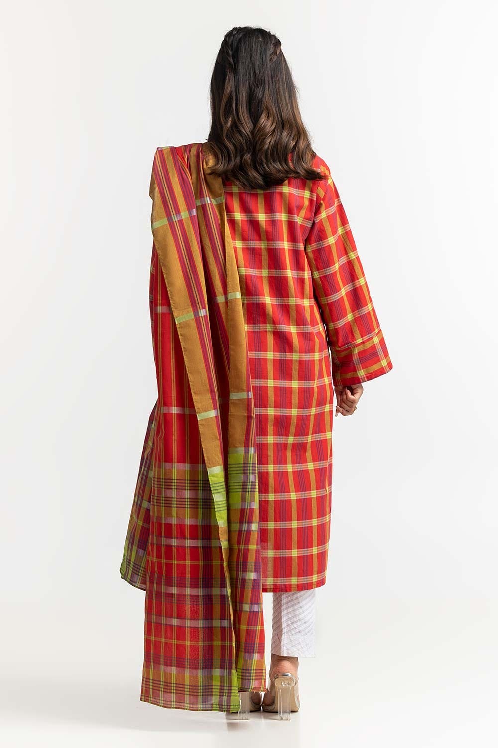 Dyed Cotton Yarn Dyed Embelished Shirt With Dupatta