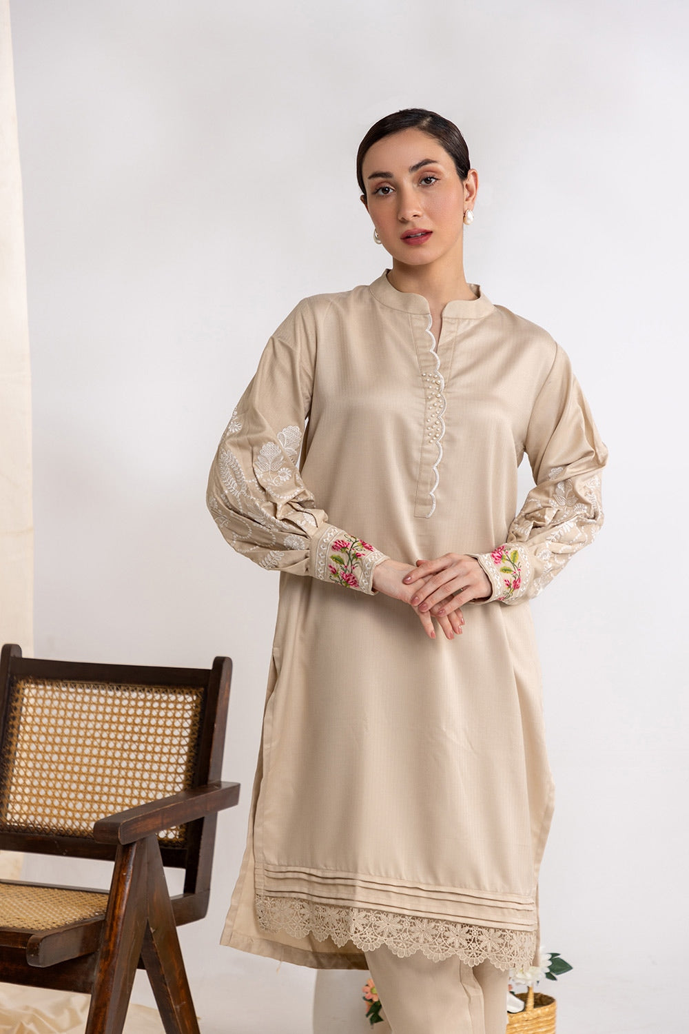 Herringbone Embroidered Shirt And Dyed Trouser