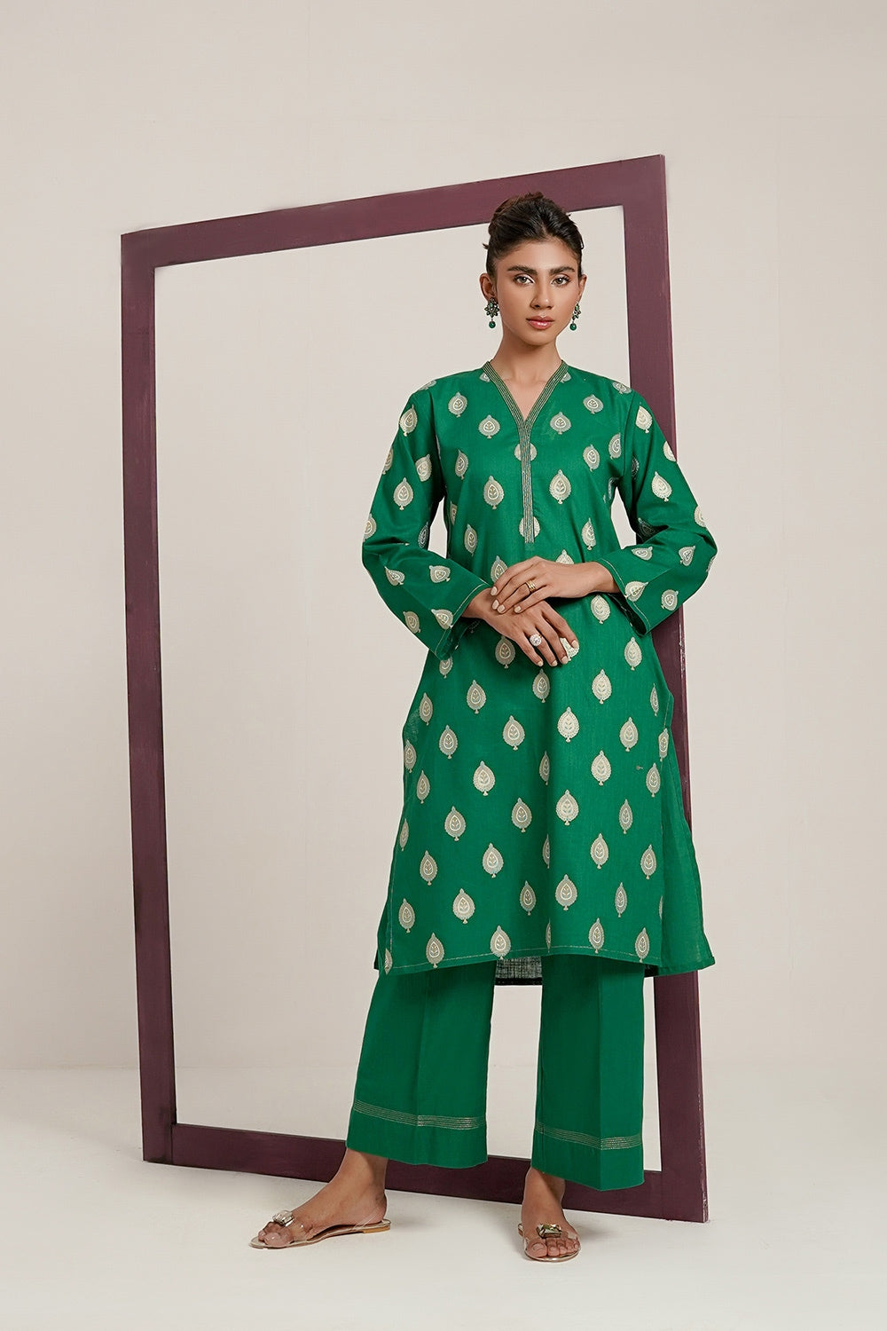 Cross Slub Block Print Shirt And Dyed Trouser