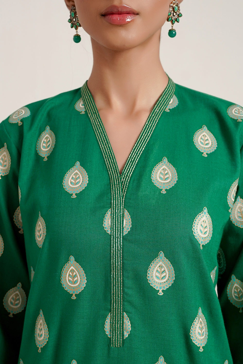 Cross Slub Block Print Shirt And Dyed Trouser