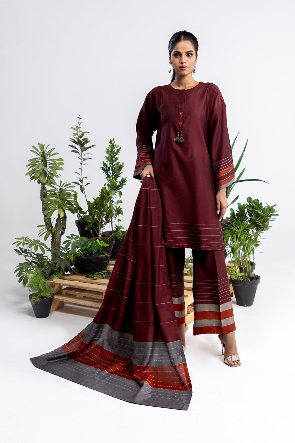 3 Piece Jacquard Embellished Suit