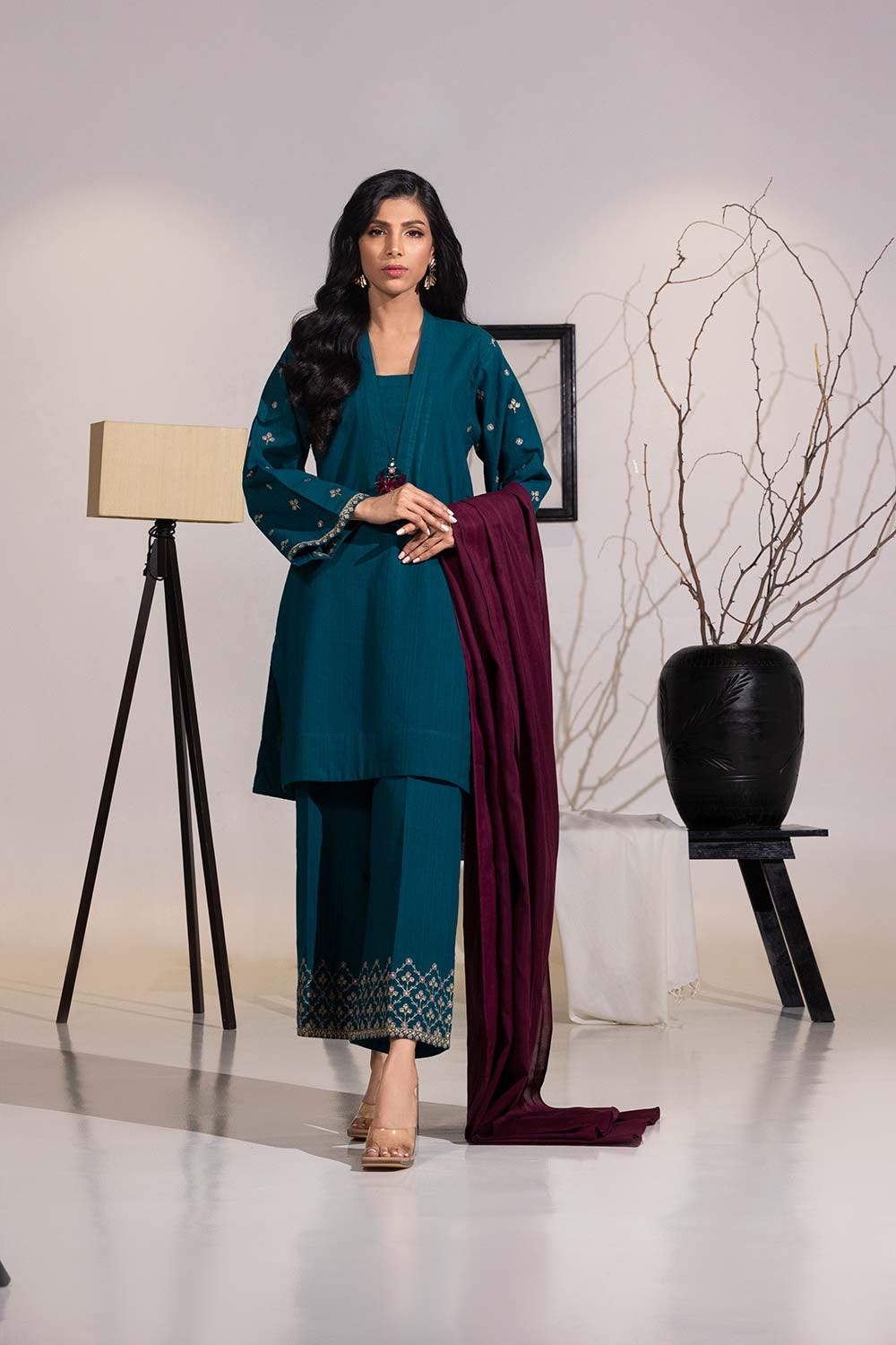3 Piece Dobby Embroidered Suit