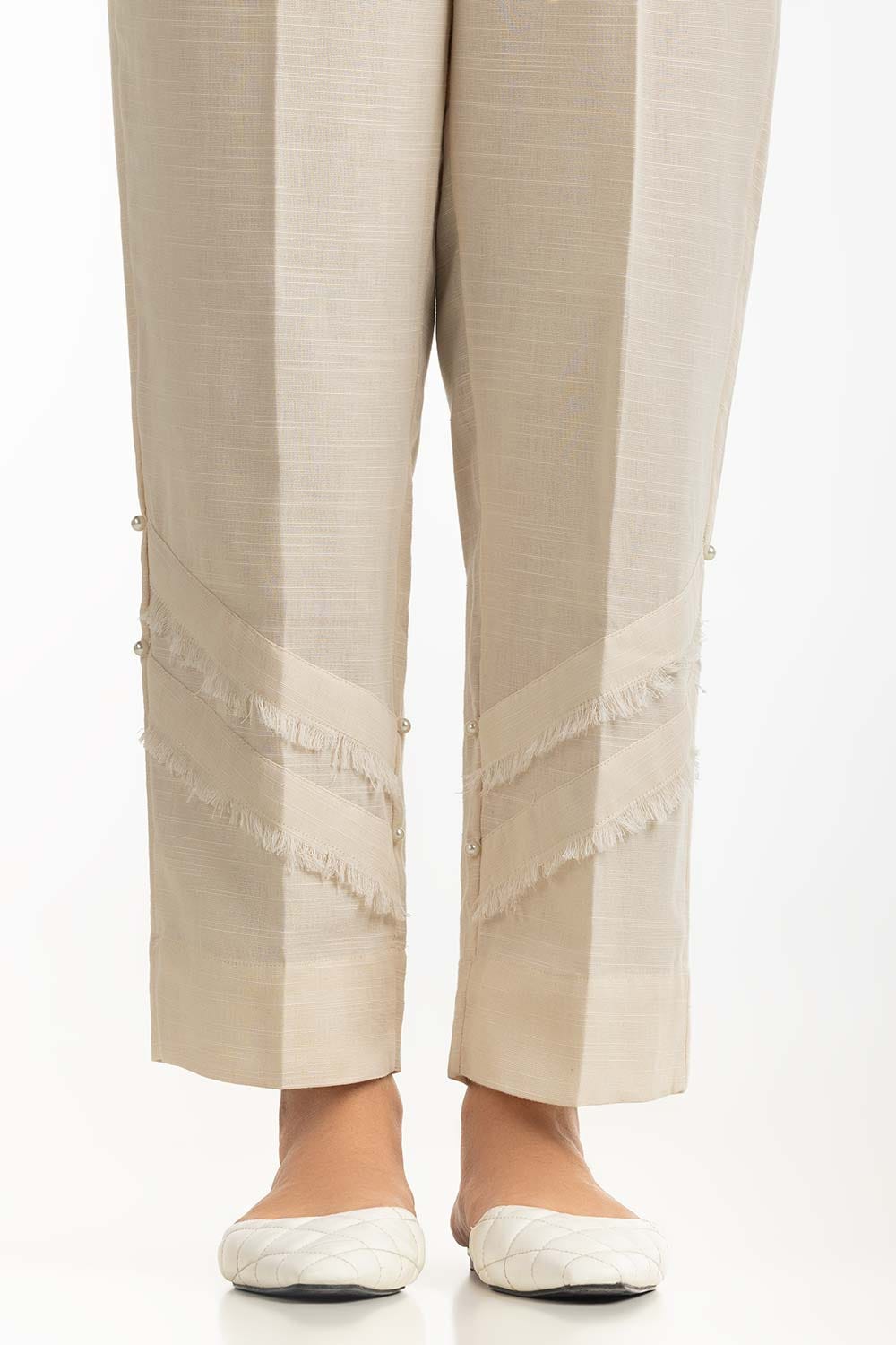 Beige Khaddar Embellished Trouser