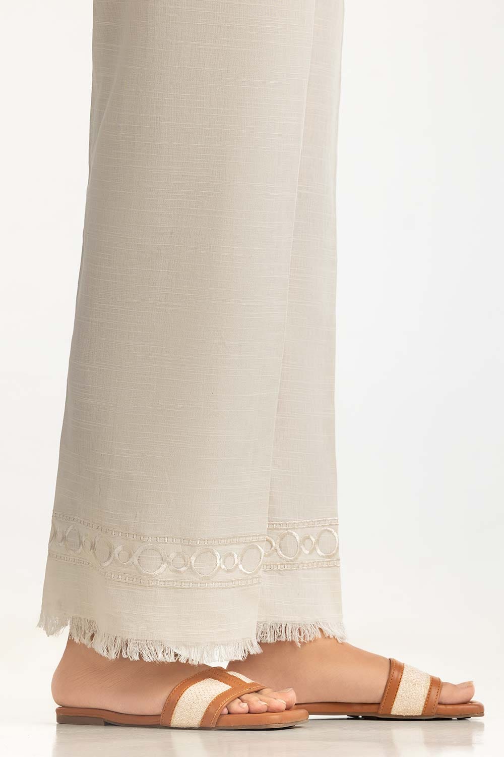 Beige Khaddar Embellished Trouser