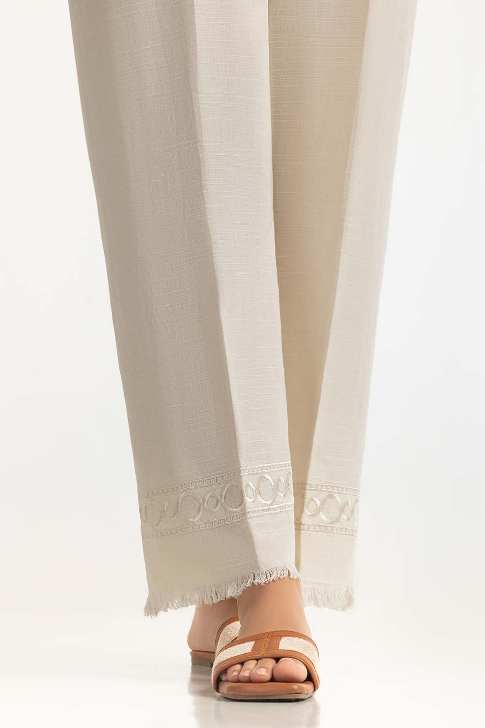 Beige Khaddar Embellished Trouser