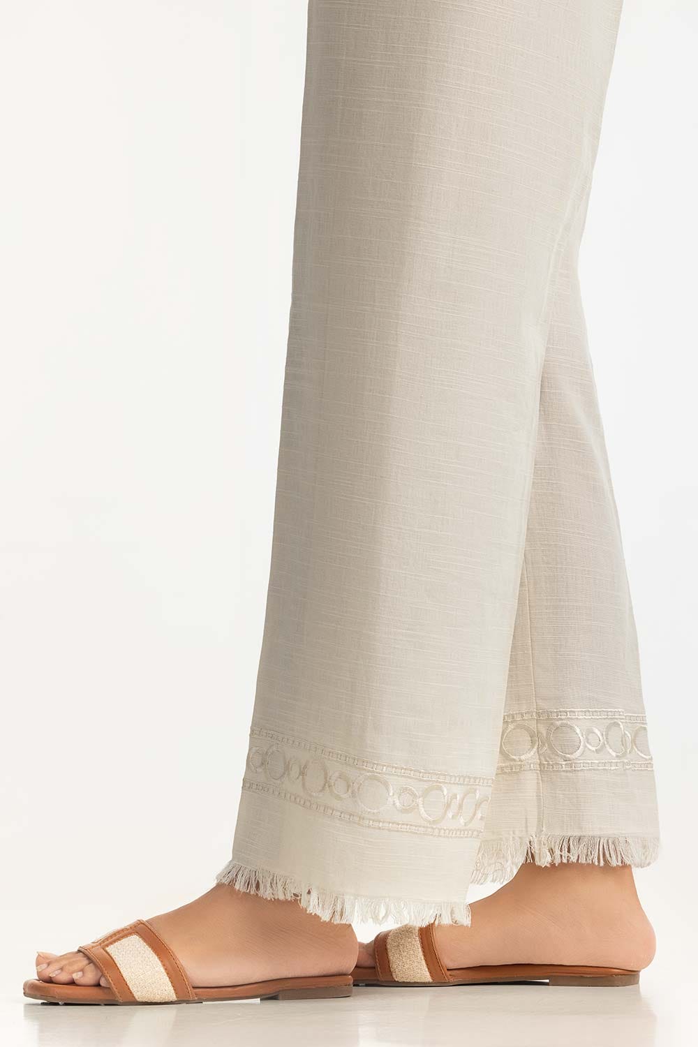 Beige Khaddar Embellished Trouser