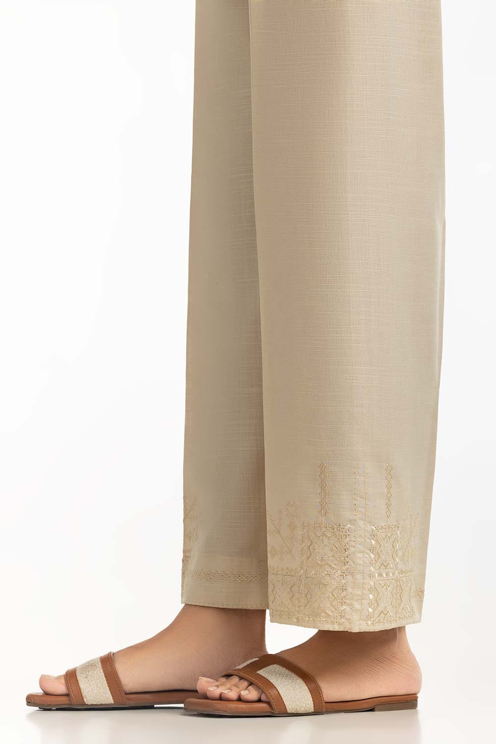 Beige Khaddar Embroidered Trouser