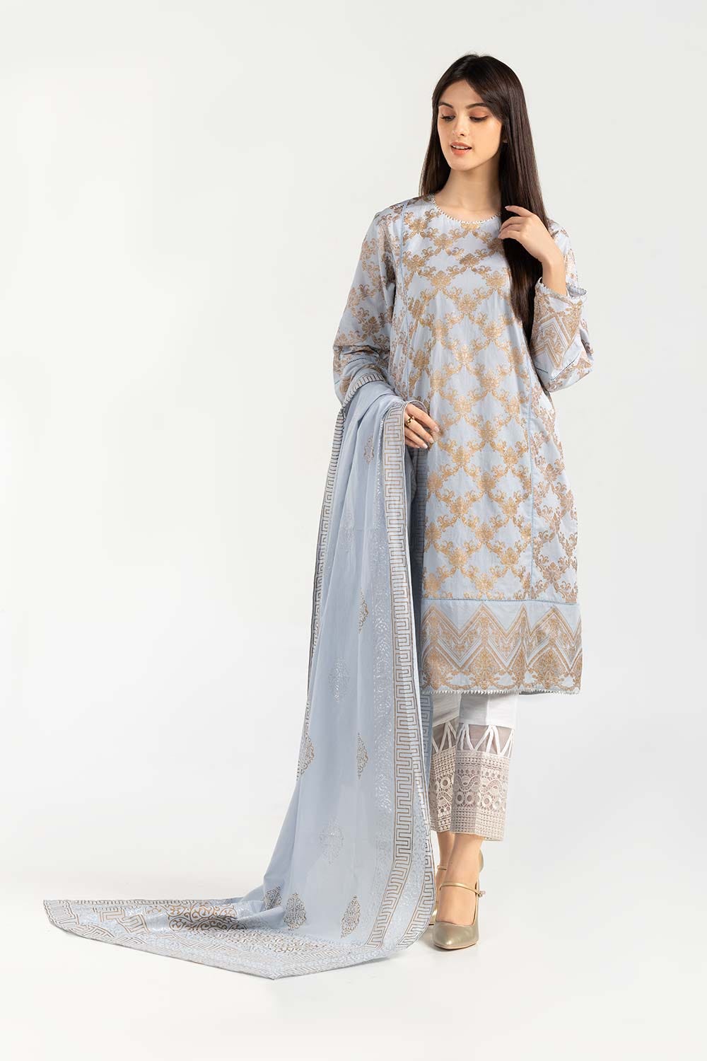 Screen Printed Cambric Shirt With Dupatta