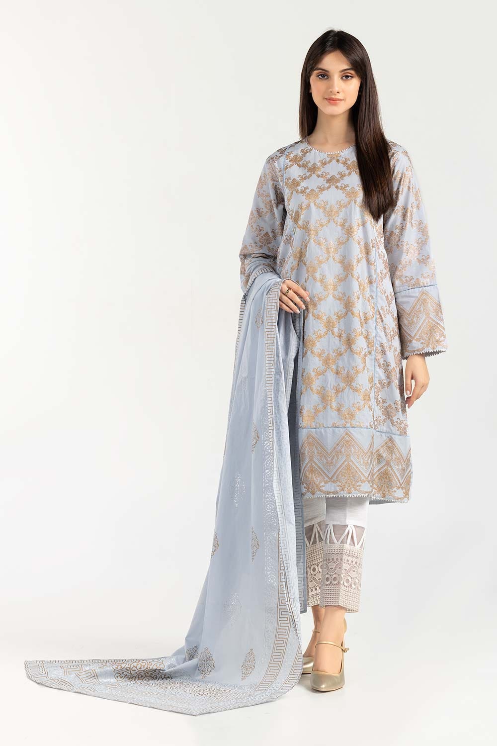 Screen Printed Cambric Shirt With Dupatta