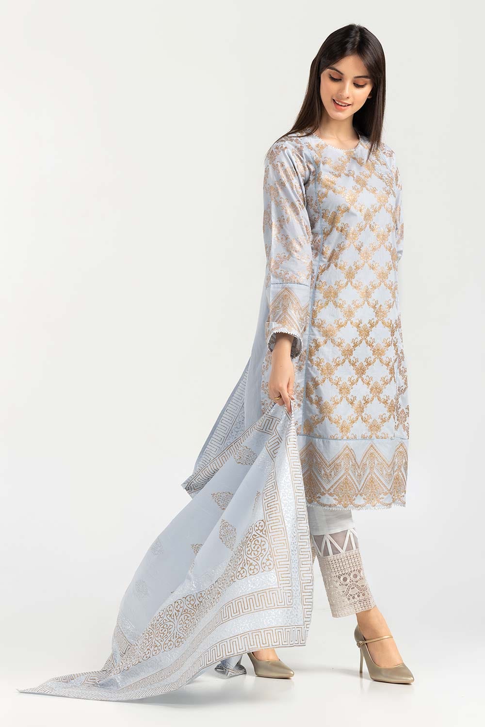 Screen Printed Cambric Shirt With Dupatta