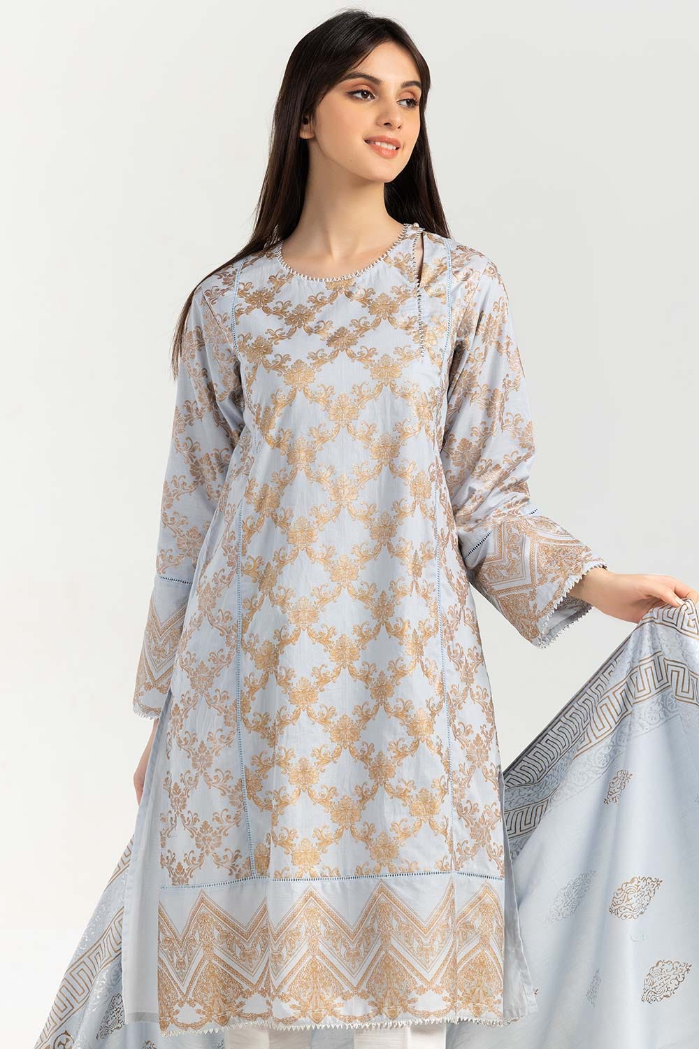 Screen Printed Cambric Shirt With Dupatta