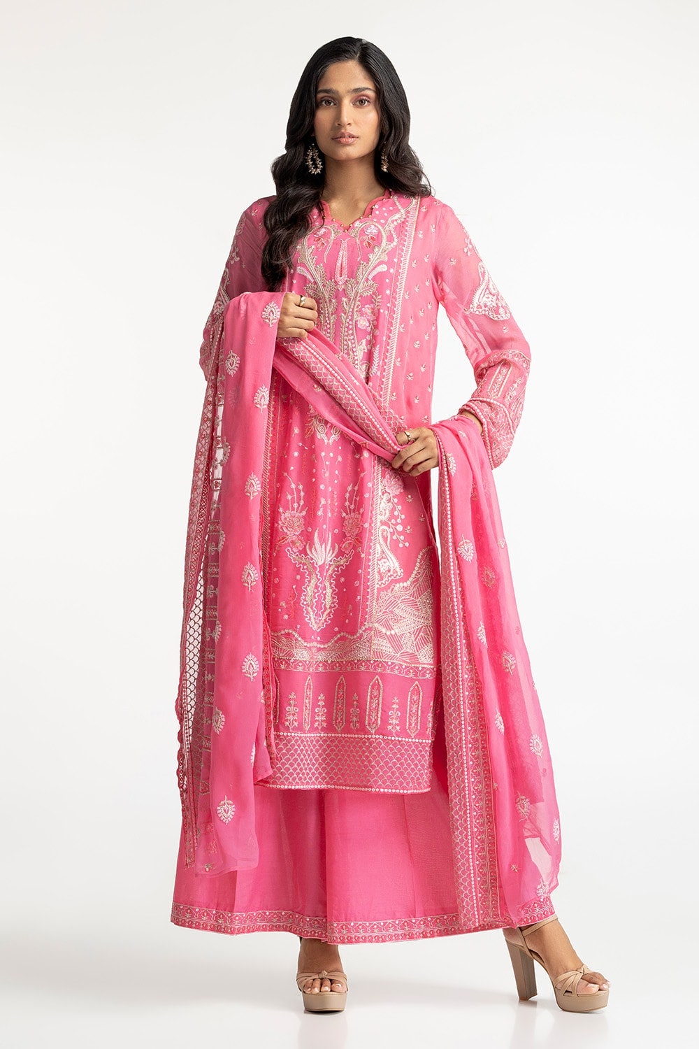 3 Piece Chiffon Embroidered Suit