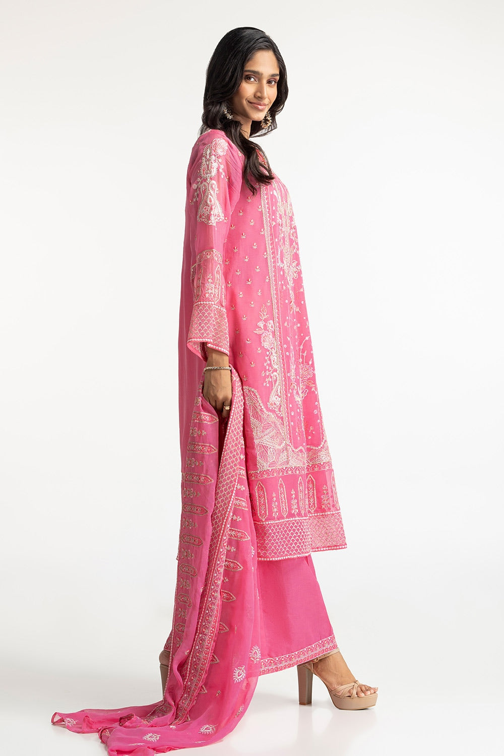 3 Piece Chiffon Embroidered Suit