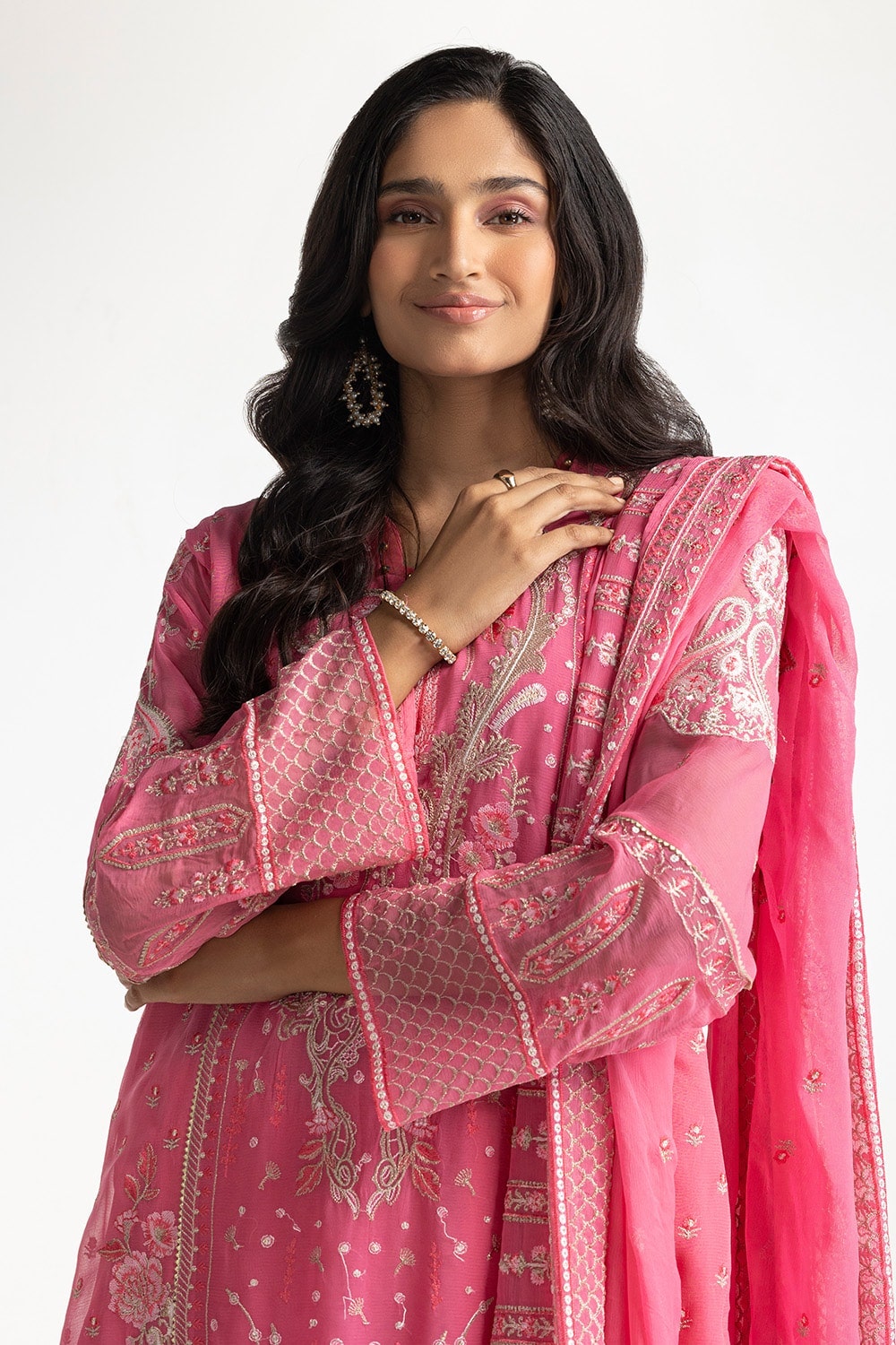 3 Piece Chiffon Embroidered Suit
