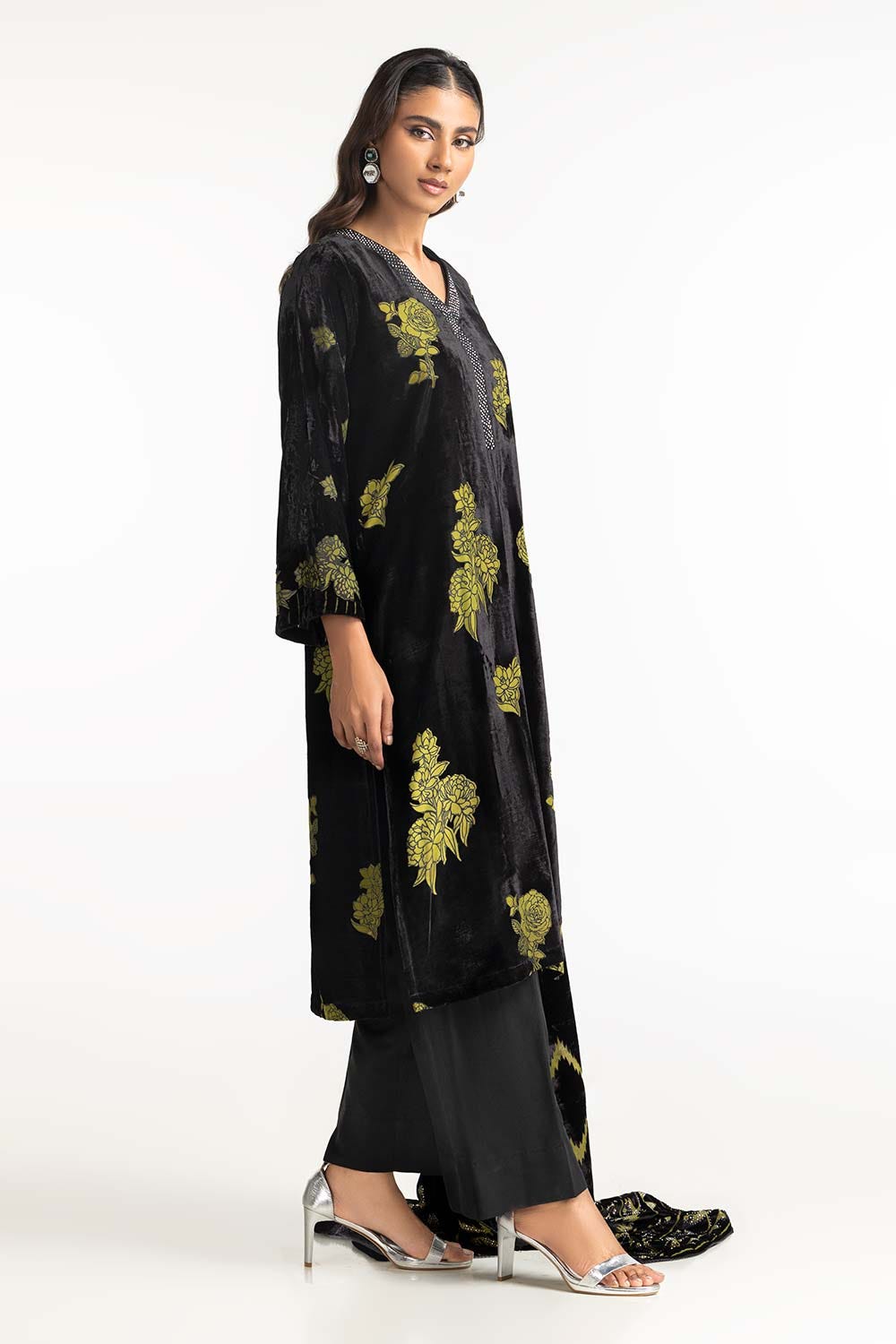 3 Piece Velvet Burnout Suit