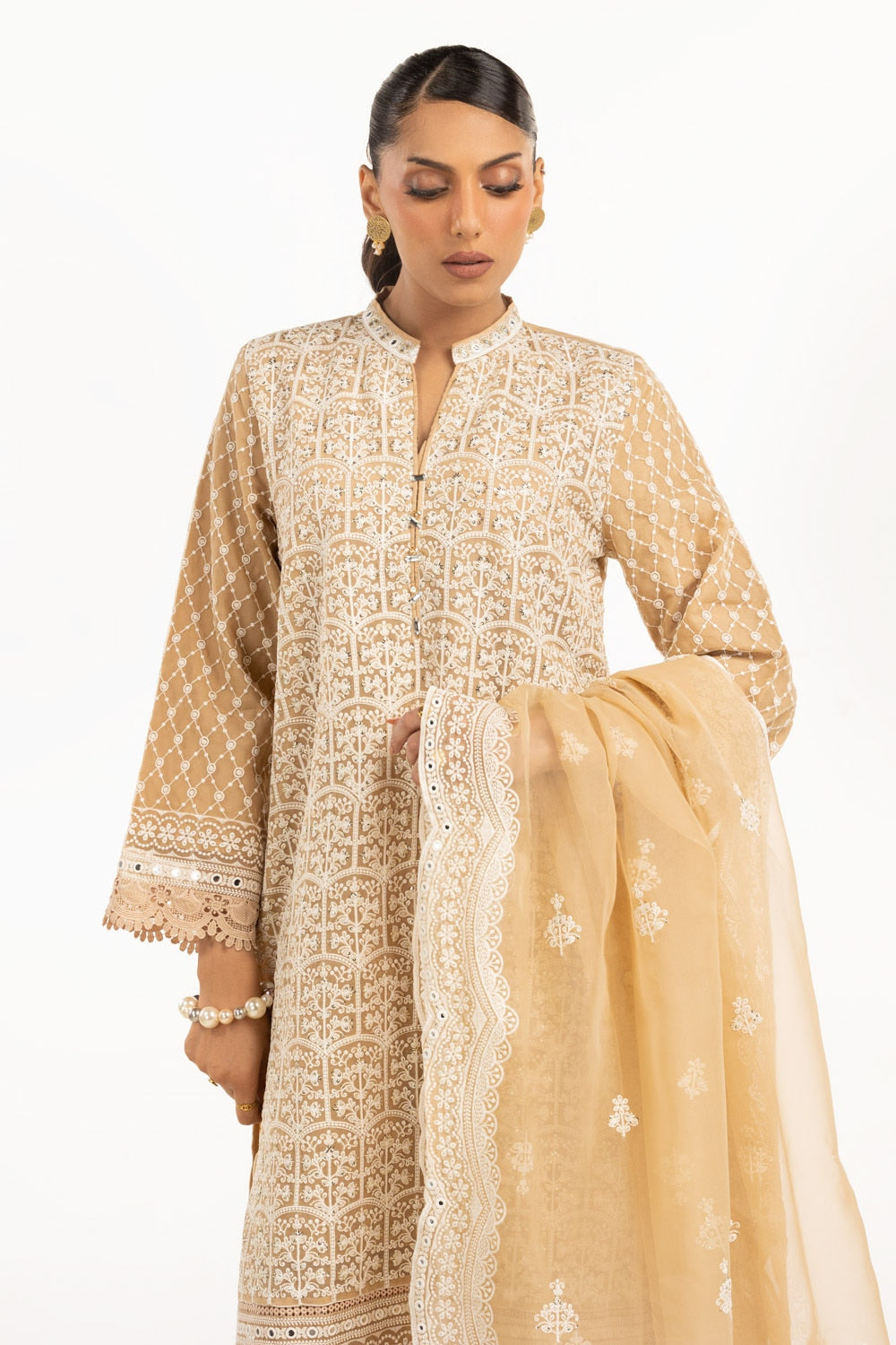 3Pc Organza Embroidered Suit