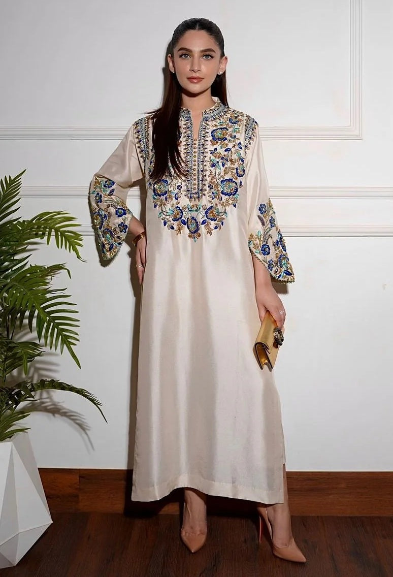 Alizay Saad Luxury Raw Silk Embroidered 3 Piece Unstitched - Ivories Festive