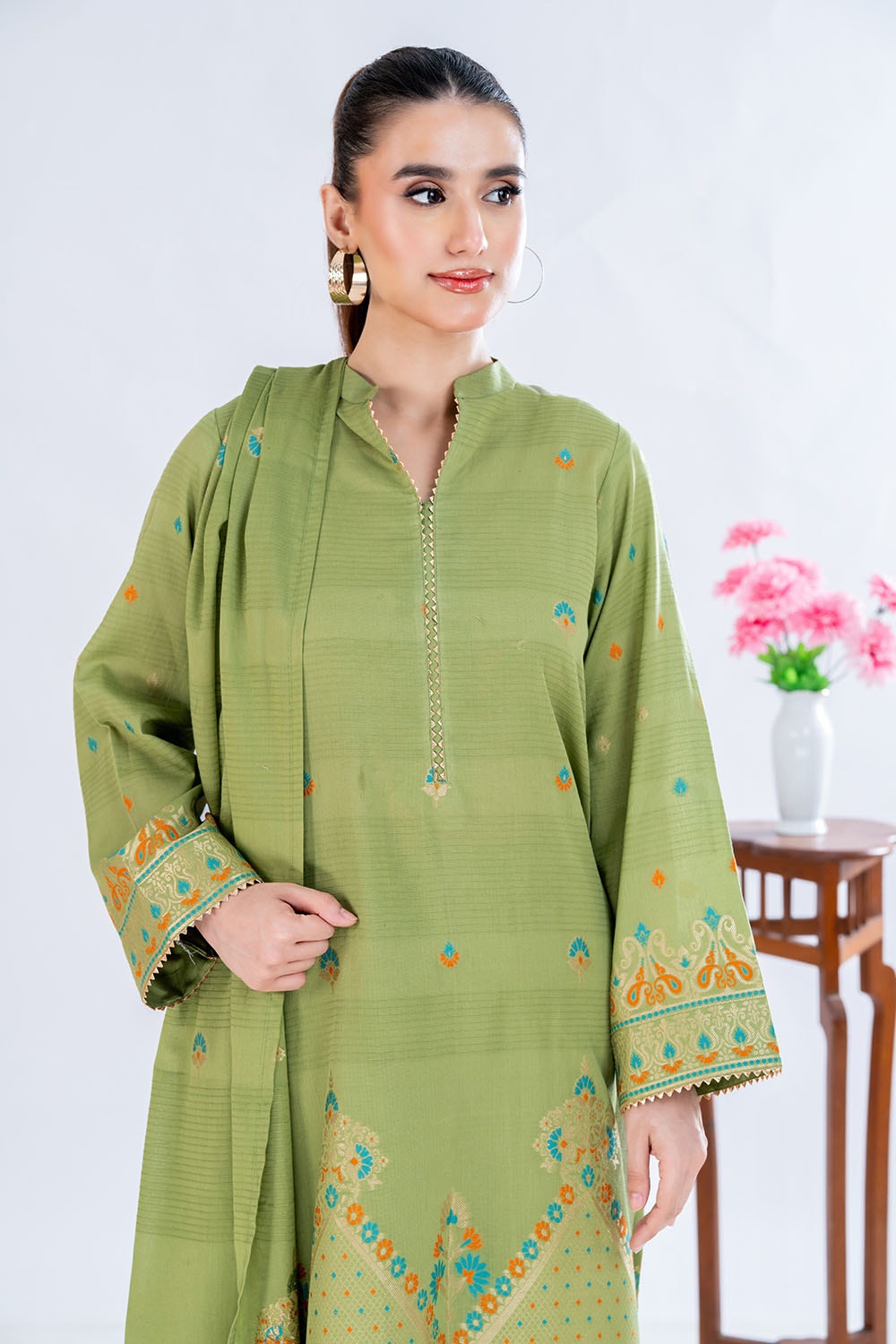 3 Piece Unstitched Jacquard Suit