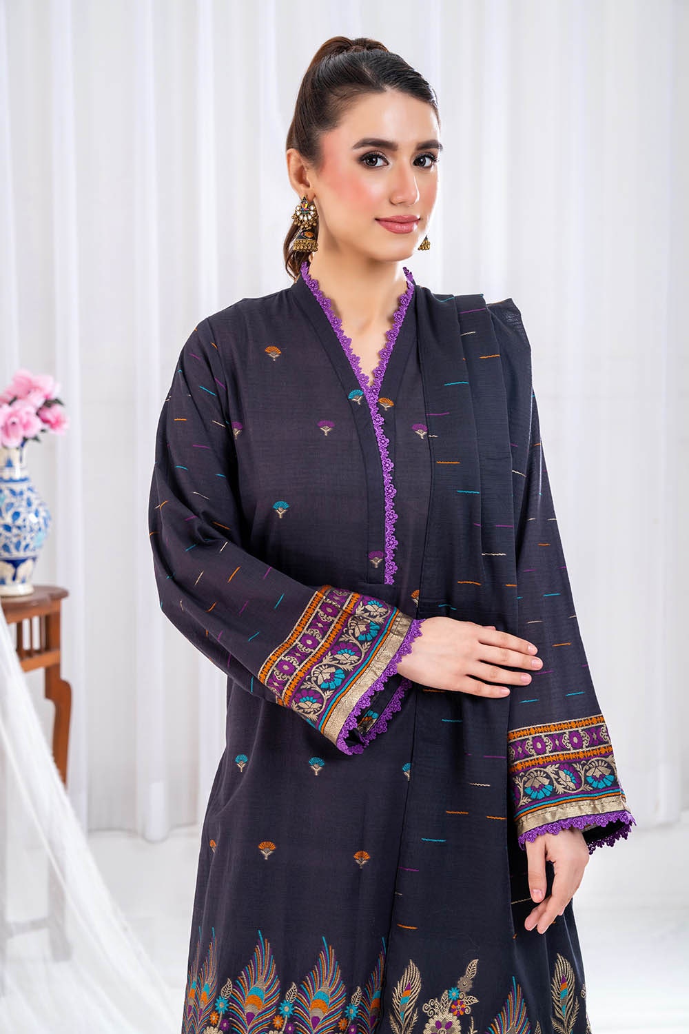 3 Piece Unstitched Jacquard Suit