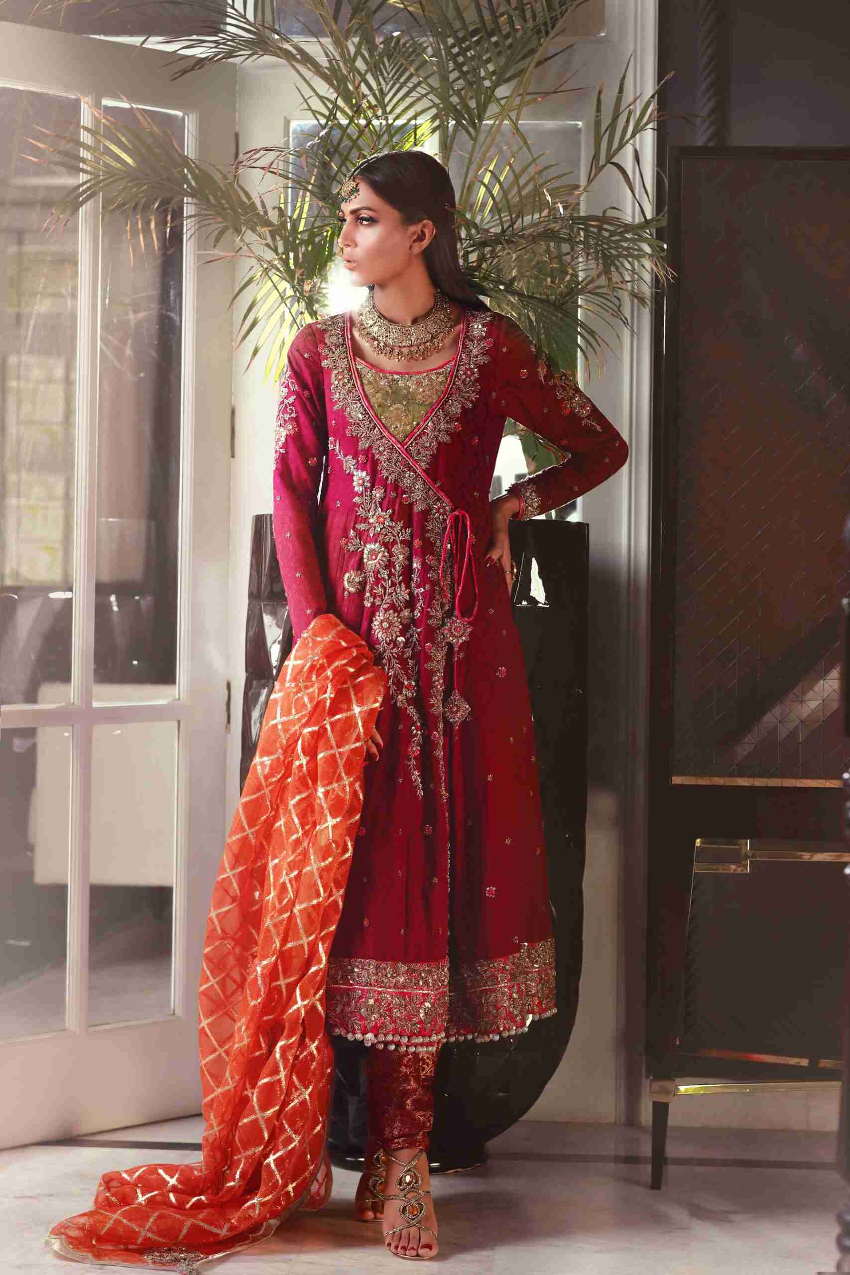 Purple Self Embossed Jamawar Angarkha with Zardosi Embroidery, Churidaar and Dupatta