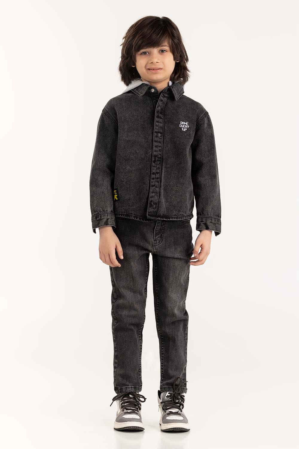 Junior Boy Charcoal Overshirt With Removable Hood