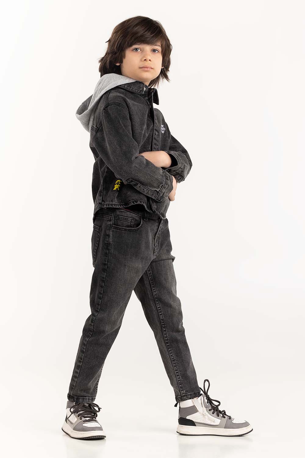 Junior Boy Charcoal Overshirt With Removable Hood