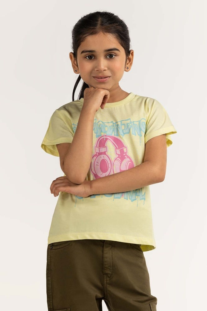 Junior Girl Yellow Printed Tee