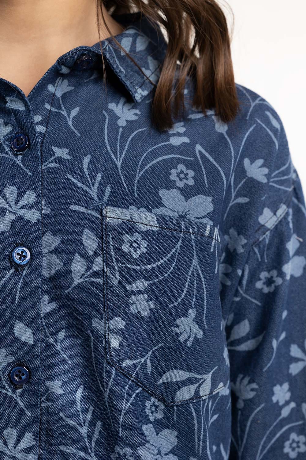 Junior Girl Blue Woven Shirt