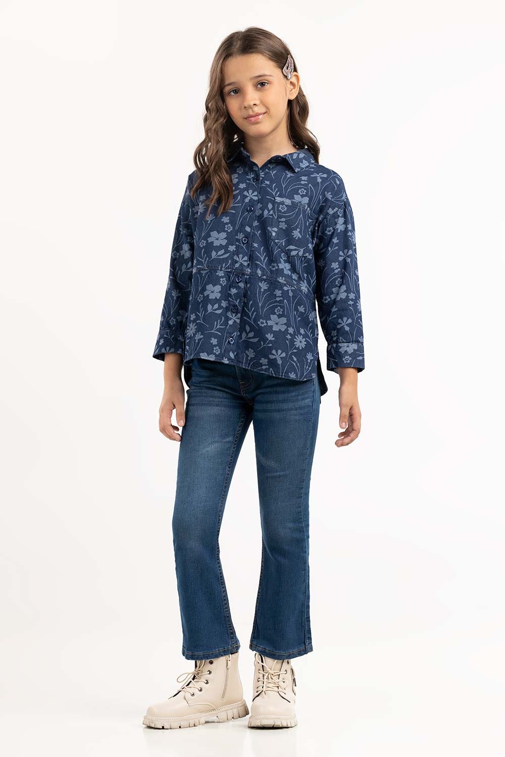 Junior Girl Blue Woven Shirt