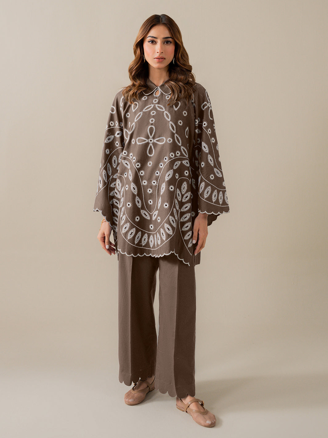 INDIGO - 2Pc Embroidered Set - Gray Stone Cotton
