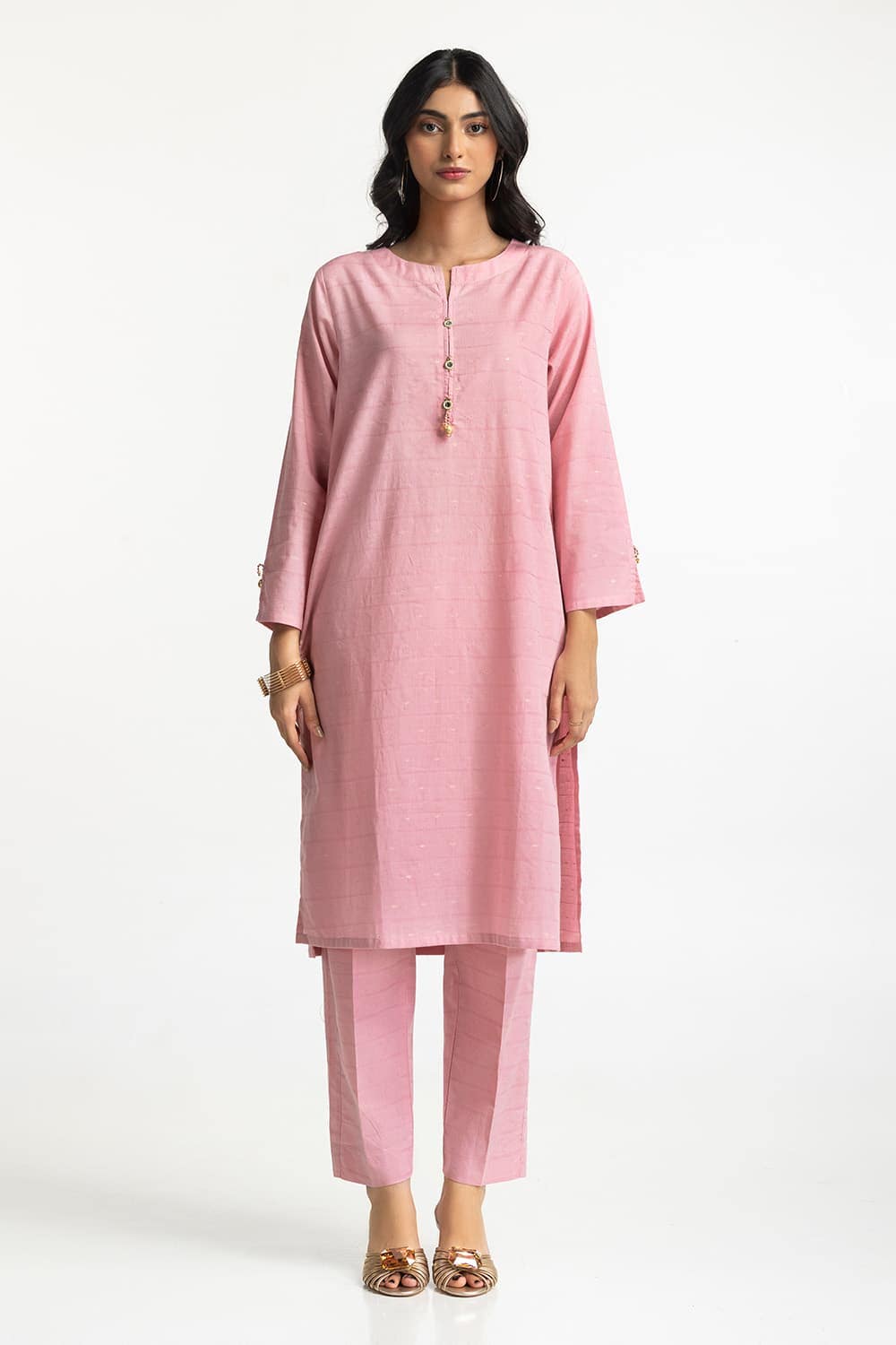 Lurex Jacquard Embellished Shirt And Trouser KST-43386